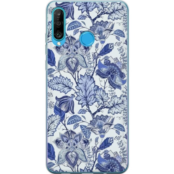 Huawei P30 lite Genomskinligt Skal Blommor Blå...