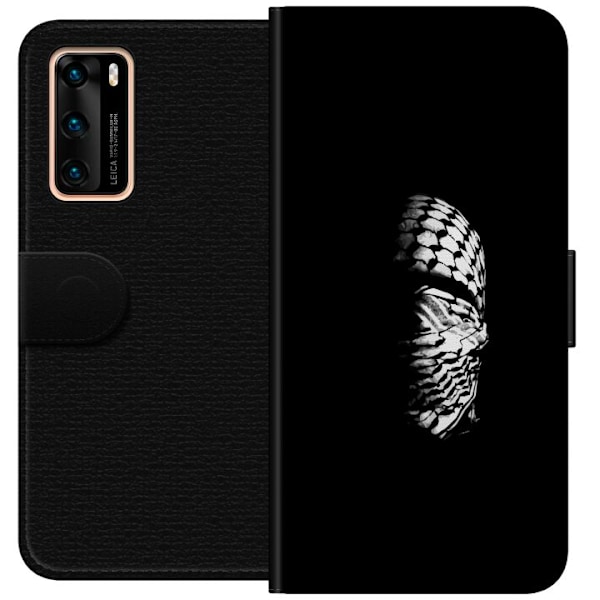 Huawei P40 Tegnebogsetui Keffiyeh-mønster - klassisk sort-hvi