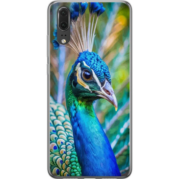 Huawei P20 Genomskinligt Skal Påfågel Fjädrar Färgstark Design Fågelmotiv Exotiskt Grafiskt Motiv Natur Lyxig Dekoration