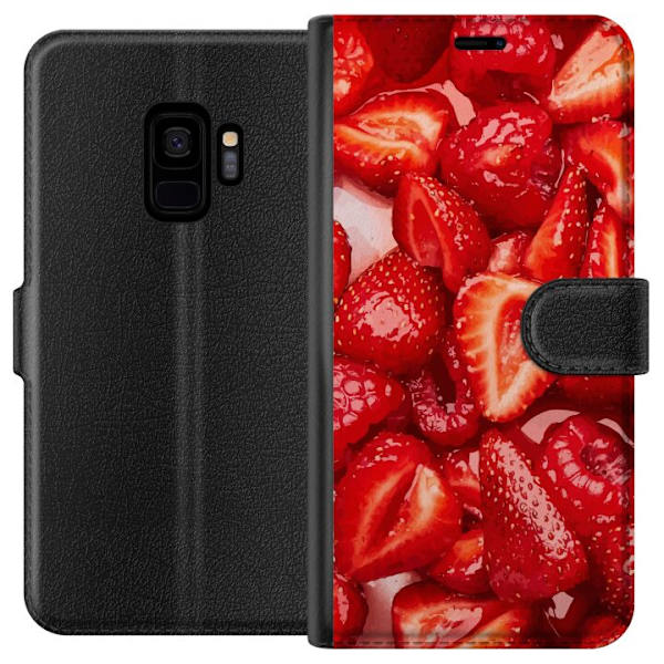 Samsung Galaxy S9 Lompakkokotelo Mansikkakuviointi - makea motiivi kesäfiiliksellä