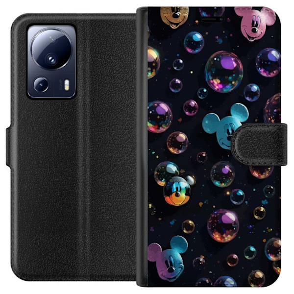 Xiaomi 13 Lite Plånboksfodral Musse Pigg Disney Bubblor Design Roligt Motiv Populär Disneyfigur Tecknad Serie Barnklassiker