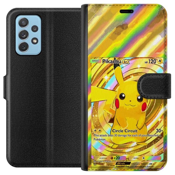 Kompatibelt Lommeboketui til Samsung Galaxy A72 5G Gullig Pikachu EX samlebilde med regnbueeffekter gull