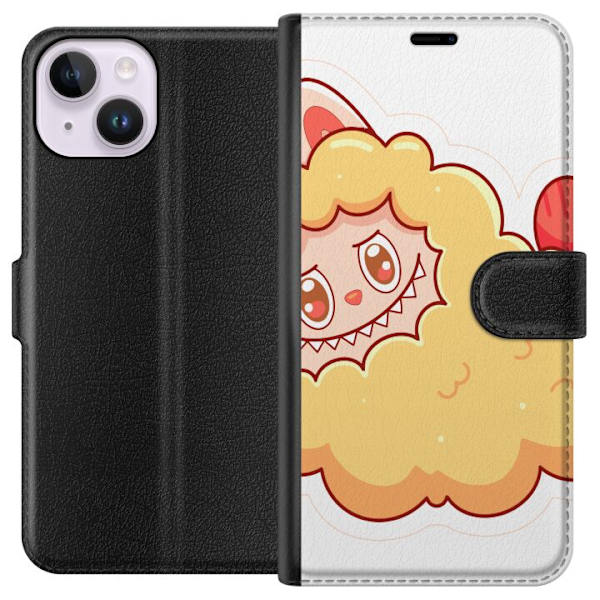 Apple iPhone 14 Plånboksfodral Labubu Tvättbjörn Pop Mart Figur Samlarobjekt Söt Design Populärt Motiv Art Toy Kreativ Figurserie
