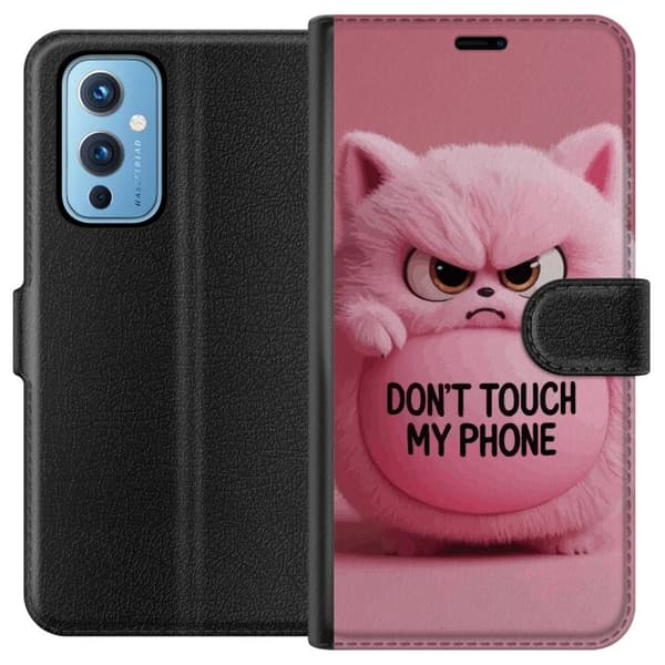 Kompatibel Tegnebogsetui til OnePlus 9 Vred lyserød kat med tekst - kattemotiv i lyserøde nuancer pink