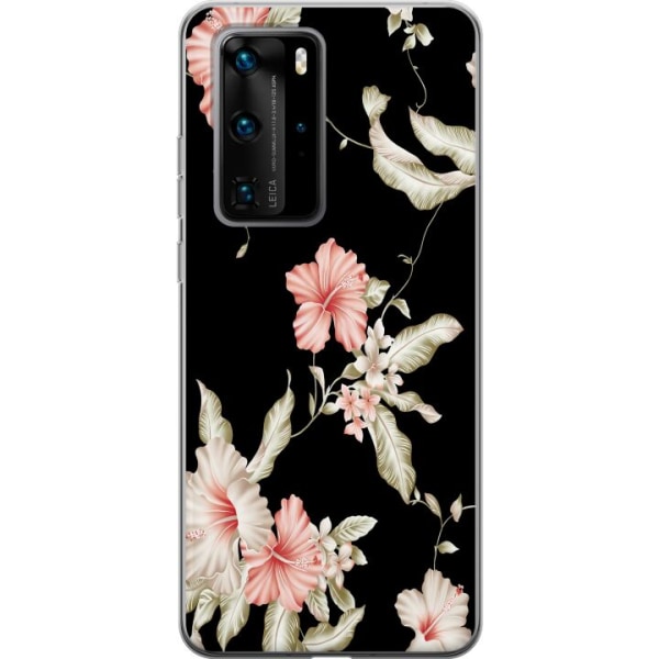 Huawei P40 Pro Gennemsigtig cover Blomstermønster Sort