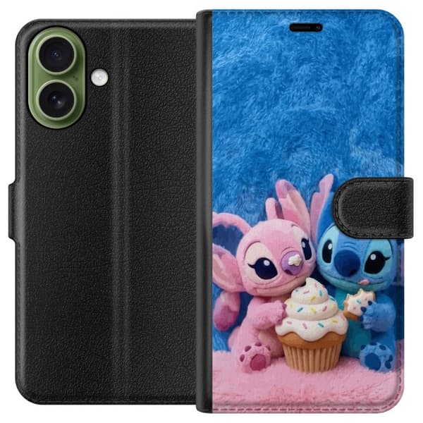 Kompatibel Tegnebogsetui til Apple iPhone 18 Søde blå og lyserøde figurer med stor cupcake og krymmel pink