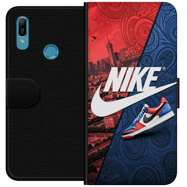 Huawei Y6 (2019) Plånboksfodral Nike Logotyp Röd Blå Sneaker Stil Sport Fashion Populärt Swoosh Motiv Träningskläder Grafisk Ikon