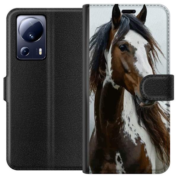 Xiaomi 13 Lite Plånboksfodral Häst Djurmotiv Grafisk Design Natur Kraftfullt Motiv Populär Väggkonst Djurtema Ridning