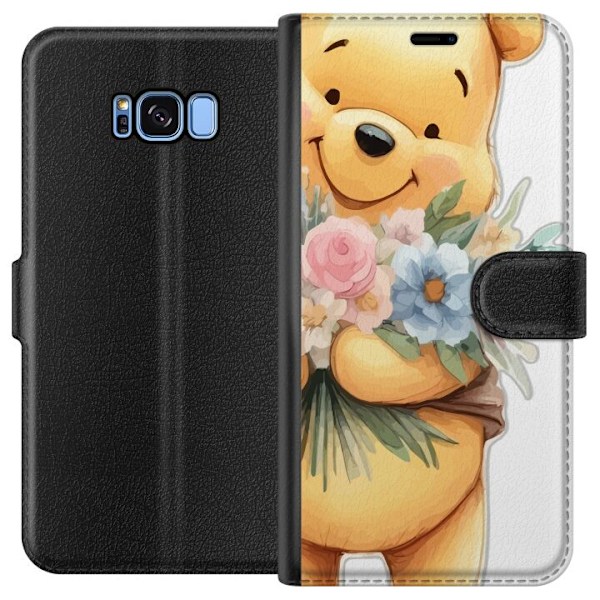 Samsung Galaxy S8 Tegnebogsetui Nalle Puh med blomster - klassisk børnefavorit i en blomstrende forårs miljø