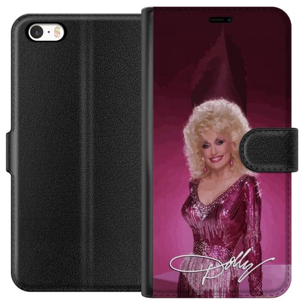 Kompatibelt Plånboksfodral till Apple iPhone 5 Dolly Parton i glittrande rosa klänning rosa