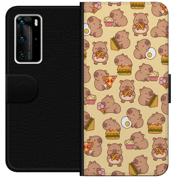 Huawei P40 Pro Tegnebogsetui Kawaii capybara mobilcover med flere søde figurer