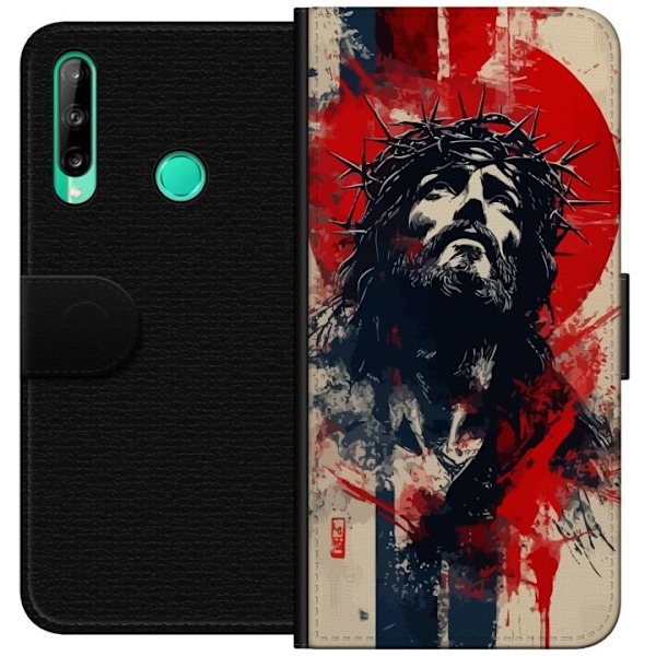 Huawei P40 lite E Lommeboketui Jesus med kors - kristent motiv