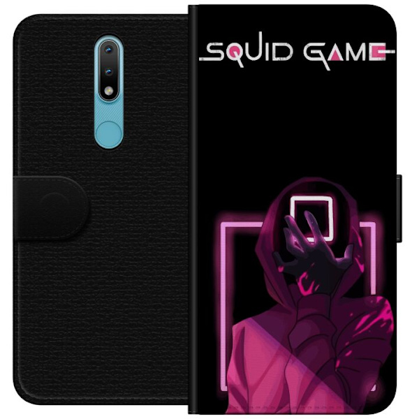 Nokia 2.4 Lompakkokotelo Squid Game Teema Suosittu Sarja Motiivi Graafinen Ikoninen Suunnittelu Aasialainen Popkulttuuri Jännitys Draama