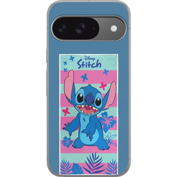 Kompatibelt Mobildeksel til Google Pixel 9 Pro Stitch med tropiske blader og pastellstriper blå