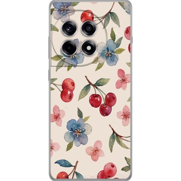 OnePlus 12R Gjennomsiktig deksel Bær & Blomster - mønster med blå blomster og skogsbær