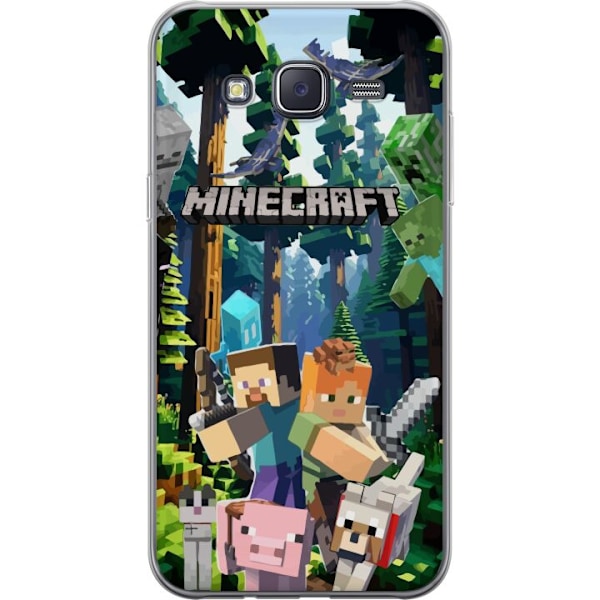Samsung Galaxy J5 Läpinäkyvä kuori Minecraft-matkapuhelinkotelo metsällä ja pikselityylisillä hahmoilla