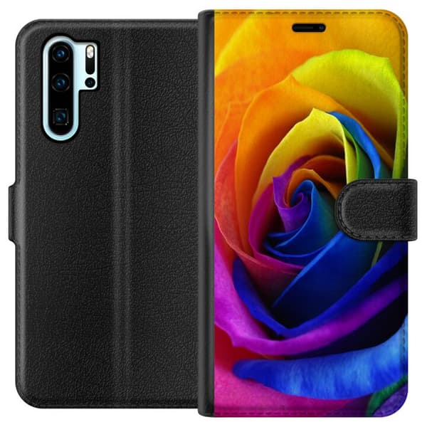 Kompatibel Tegnebogsetui til Huawei P30 Pro Regnbue Rose