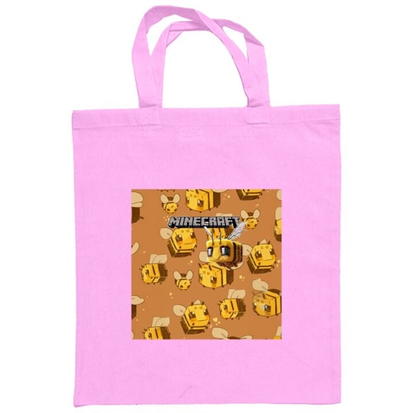 Mulepose | Holdbar Indkøbstaske i Stof Minecraft Bi Rosa one size