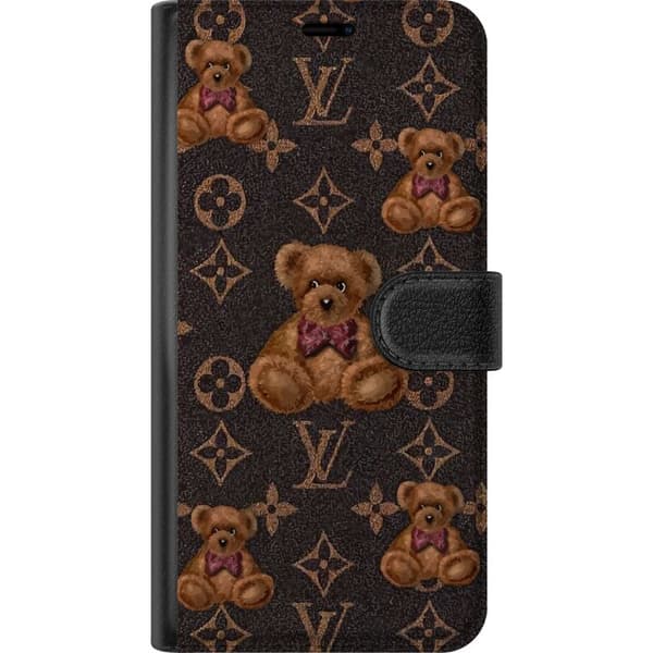 Kompatibel Tegnebogsetui til Apple iPhone 7 Plus Mønster med brune bamser, sløjfer og dekorative monogramsymboler på mørk baggrund brun