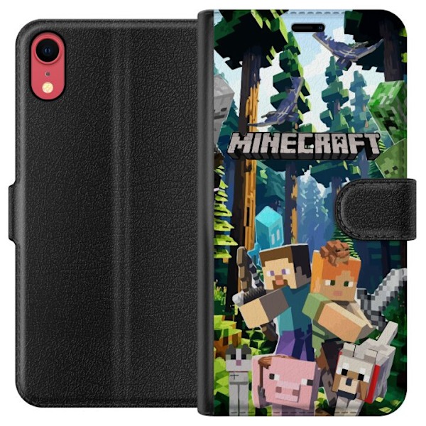 Apple iPhone XR Lompakkokotelo Minecraft-matkapuhelinkotelo metsällä ja pikselityylisillä hahmoilla