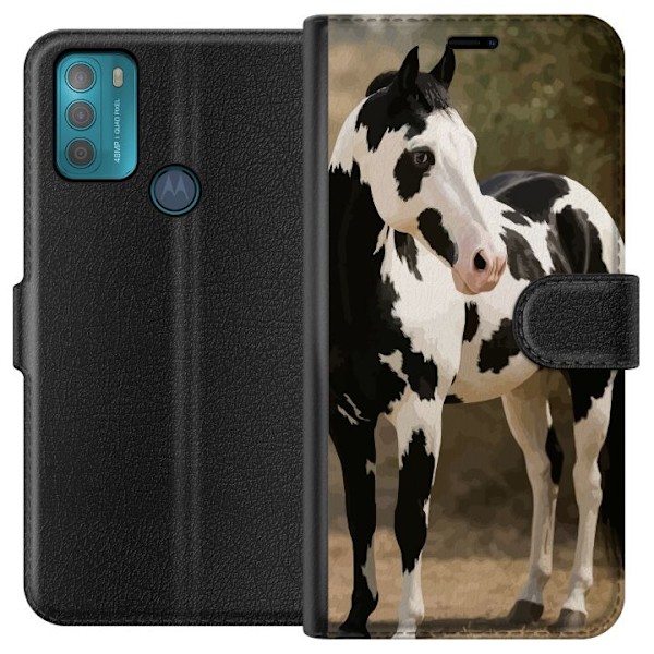 Motorola Moto G50 Tegnebogsetui Smuk Hest - elegant illustration af hestemotiv