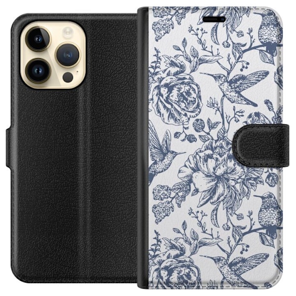 Apple iPhone 15 Pro Max Tegnebogsetui Blomster & Fugle - Romantisk Vintage-stil Mønster