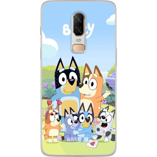 OnePlus 6 Genomskinligt Skal Bluey mobilskal med hela familjen i färgglad design