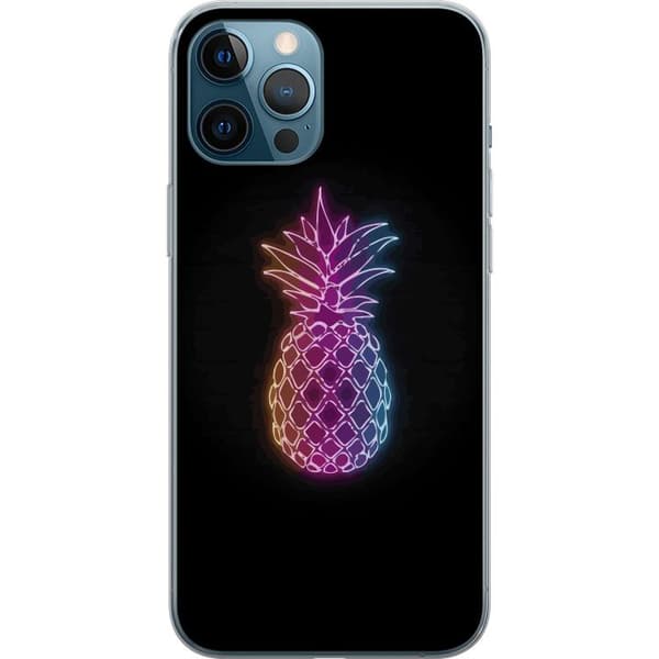 Kompatibel Mobilcover til Apple iPhone 12 Pro Max Neonillustration af ananas i farverigt lys mod sort baggrund