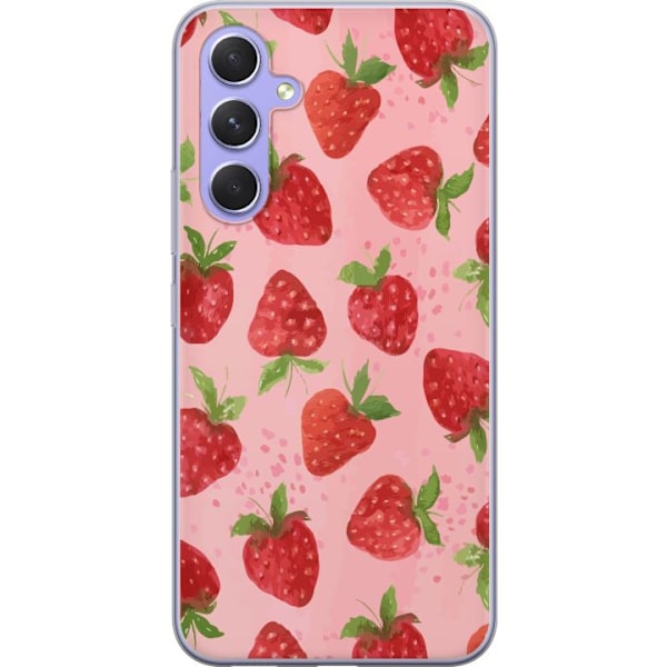 Samsung Galaxy A54 Genomskinligt Skal Strawberry Dreams – jordgubbsmönster i retrostil