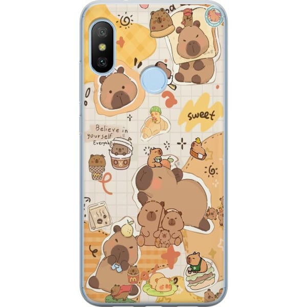 Xiaomi Mi A2 Lite Läpinäkyvä kuori Kawaii capybara mobilskal med gulliga djurmotiv