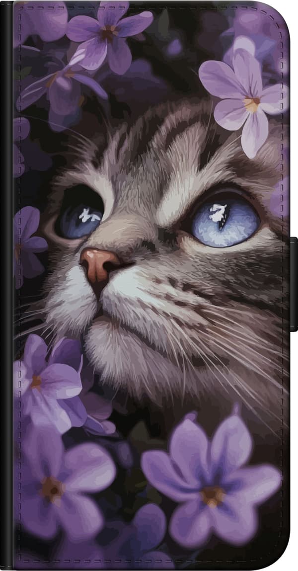 Kompatibelt Lommeboketui til OnePlus 9 Pro Katt og blomster