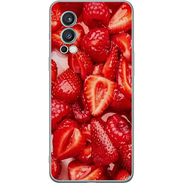 OnePlus Nord 2 5G Genomskinligt Skal Jordgubbsmönster – sött motiv med sommarkänsla