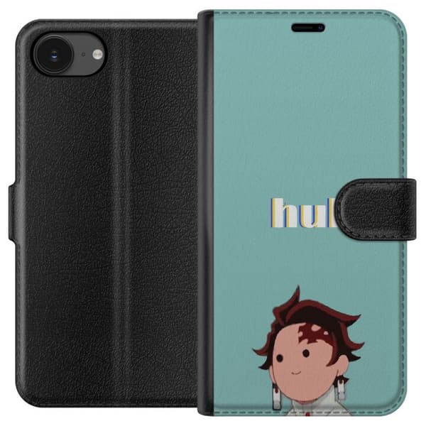 Kompatibel Tegnebogsetui til Apple iPhone 17e Minimalistisk tegnet dreng med teksten "huh" mod en turkis baggrund blå