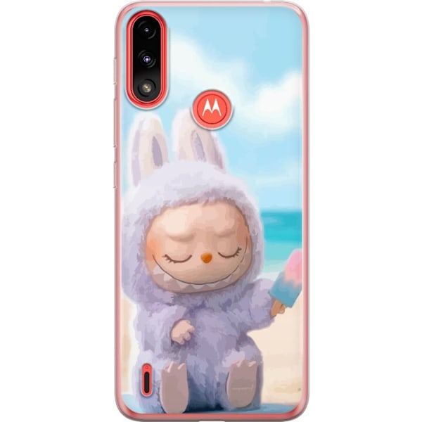 Motorola Moto E7 Power Gennemsigtig cover Labubu Lyserød Stemning