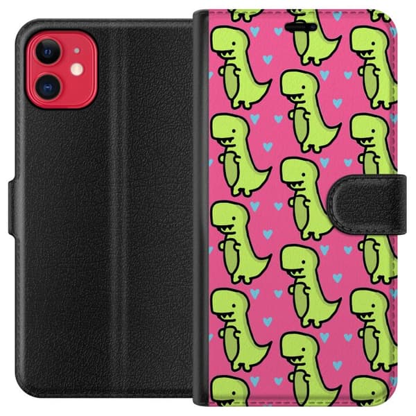 Kompatibel Tegnebogsetui til Apple iPhone 11 Dinosaurkærlighed i lyserødt mønster