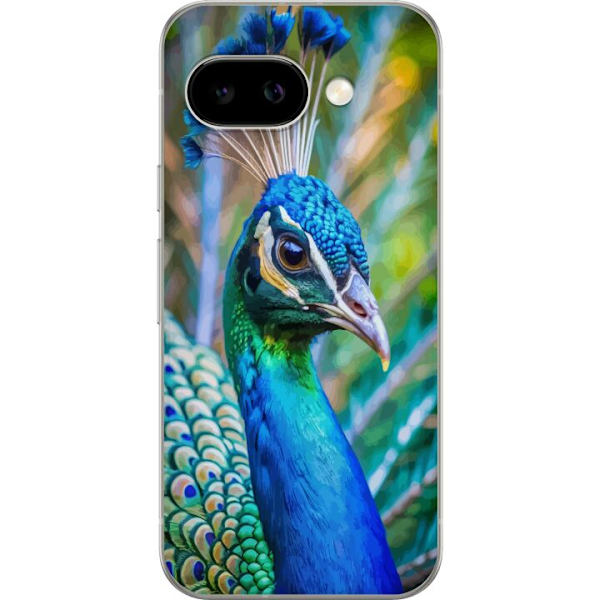 Google Pixel 9a Läpinäkyvä kuori Pavun Sulat Värikäs Design Lintuaihe Eksoottinen Graafinen Suunnittelu Luonto Ylellinen Koristelu