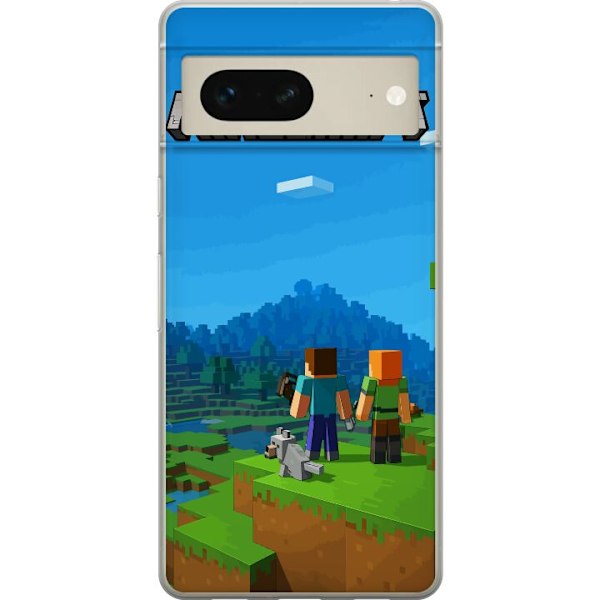 Google Pixel 7 Genomskinligt Skal Minecraft Key Art