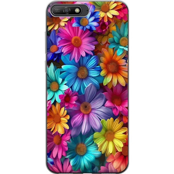 Huawei Y6 (2018) Genomskinligt Skal Gerbera Blommor Färgglad Dekor Blommotiv Populärt Heminredning Färg Rik Väggkonst Design