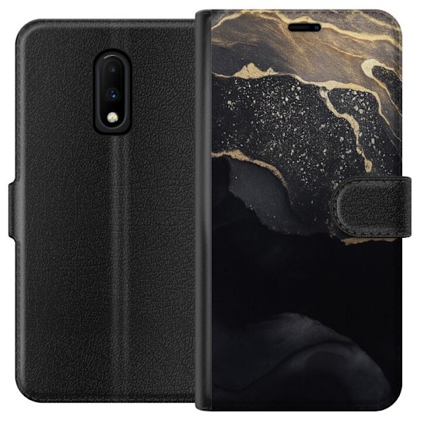 OnePlus 7 Tegnebogsetui Sort guld abstrakt