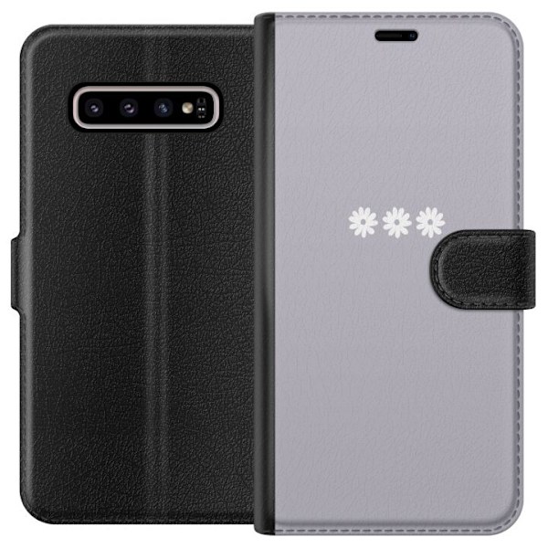 Samsung Galaxy S10+ Plånboksfodral Lila Blomminimalism – stilrent blommotiv på lila bakgrund