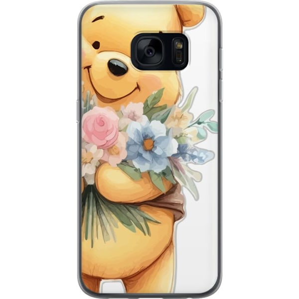Samsung Galaxy S7 Gennemsigtig cover Nalle Puh med blomster - klassisk børnefavorit i en blomstrende forårs miljø