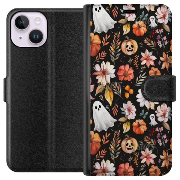 Kompatibel Tegnebogsetui til Apple iPhone 15 Halloween Mønster Græskar Spøgelse Maskerade
