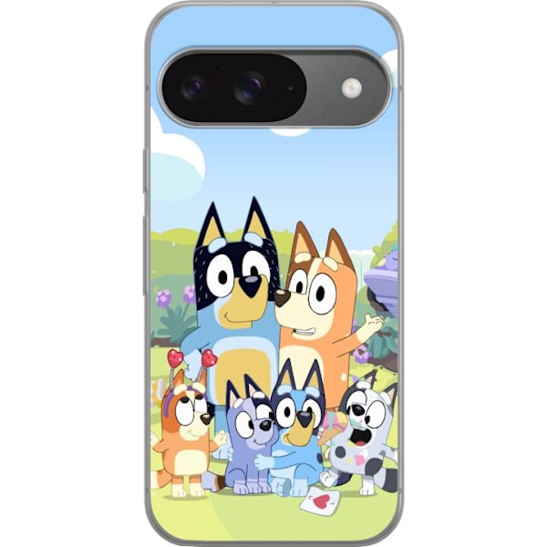 Google Pixel 9 Pro Genomskinligt Skal Bluey mobilskal med hela familjen i färgglad design