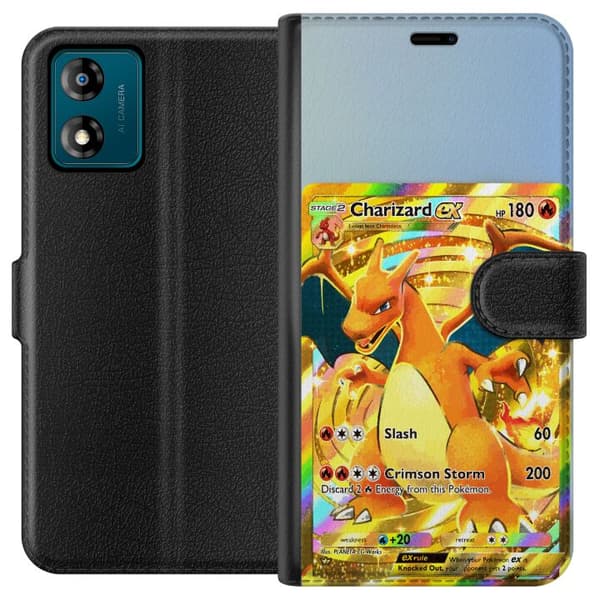 Kompatibel Tegnebogsetui til Motorola Moto E13 Gylden Charizard EX samlerkort med regnbueeffekter guld