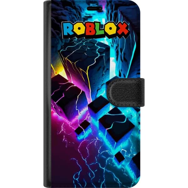 Kompatibelt Plånboksfodral till Xiaomi Redmi Note 11 Neonfärgad spelvärld med svävande block, klippor och lysande blå detaljer blå