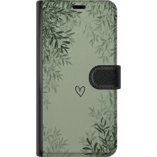 Kompatibel Tegnebogsetui til Apple iPhone 12 Pro Minimalistisk grøn design med håndtegnet hjerte, bløde blomsterskygger og rolig botanisk baggrund grøn
