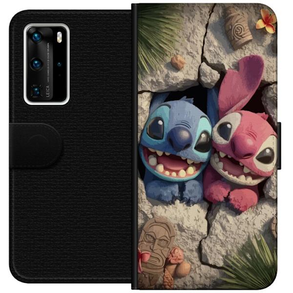 Huawei P40 Pro Tegnebogsetui Stitch Angel Lilo & Stitch Motiv Disney Kærlighed Tegneseriekarakter Populær Blå Alien Sjov Disney-film