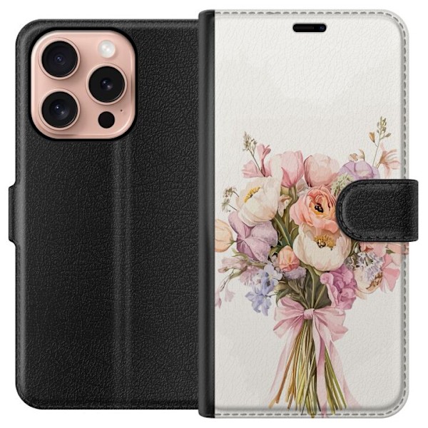 Apple iPhone 16 Pro Lompakkokotelo Kännykkäkuori värikkäällä kukkakimpulla romanttisessa tyylissä