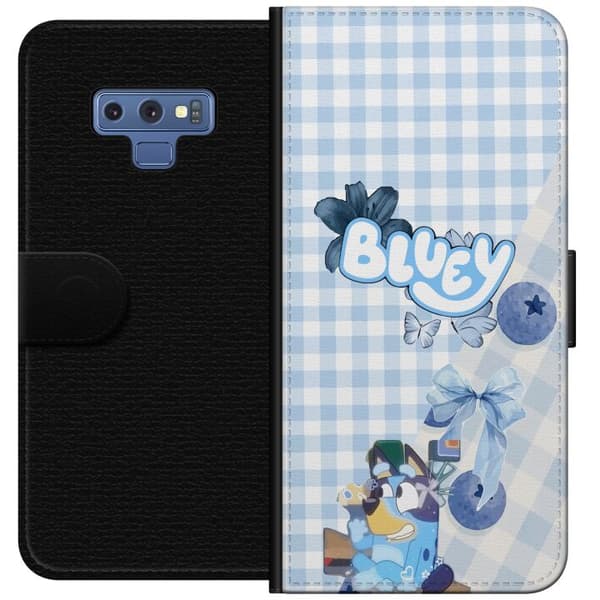 Kompatibel Tegnebogsetui til Samsung Galaxy Note9 Bluey med blå sløjfe og ternet baggrund blå