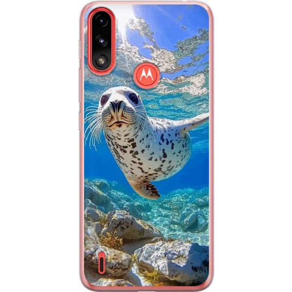 Motorola Moto E7 Power Gennemsigtig cover Salg Hav Svømning Dyremotiv Natur Vandmotiv Blåt Design Marin Tema Populært Motiv Dyreliv